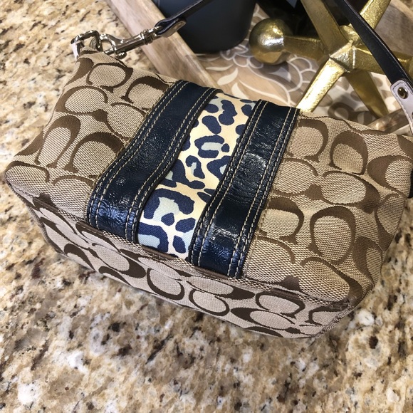 Coach Hampton Signature Mini Satchel Leopard Detail Colorblock Handbag - Picture 9 of 11